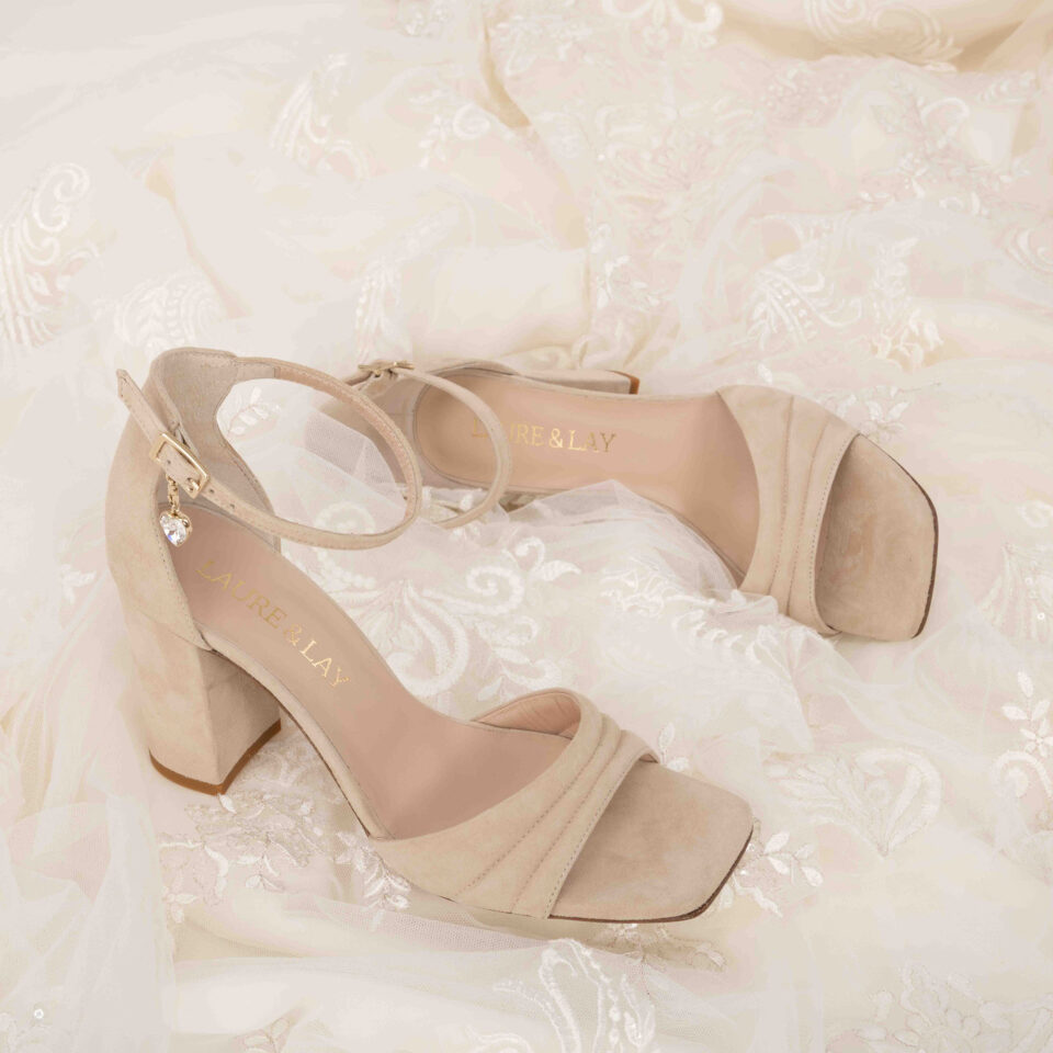 brautschuh leder sand blockabsatz ankle strap romy